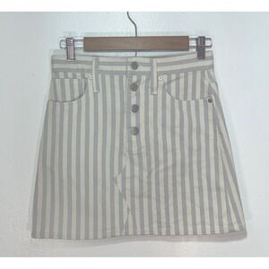 Madewell Stretch A-Line Mini Skirt Sz‎ 25 Cream Blue Pompano Stripe Button L4493